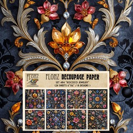 Decoupage Paper Pack (24 Sheets 6"x6") Rococo Jewerly # Vintage Styled Pattern Paper for Decoupage, Craft and Scrapbooking