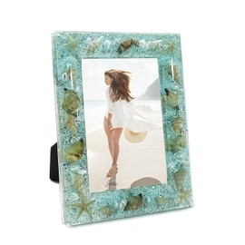 FONMY Picture Frames 5x7 Seascape Beach Ocean Acrylic Frame for Wall Decor and Tabletop Display Worth Memorial Gifts Picture Frame Blue Ocean Seasell Photo Frame as Home Decor.