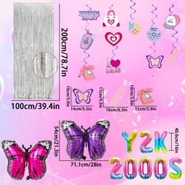 JeVenis Butterfly Y2k Party Decorations Early 2000s Party Supplies for Teen 2000s Party Decorations Y2k 2000s Birthday Balloons