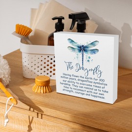 CUANFDDSF Inspirational Dragonfly Decor Wooden Box Sign, Watercolor Dragonfly Garden decor, Dragonfly Lover Gifts, Encouragement Spirit Animal for Home Office Wall Desk Shelf Tabletop Decoration 8x8 In