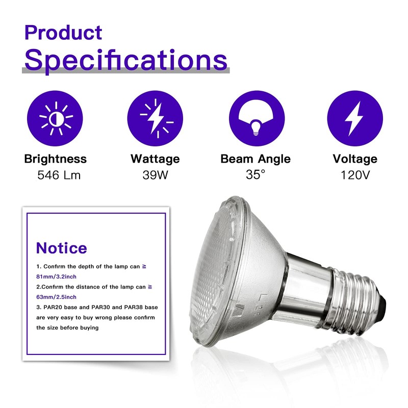Jaenmsa Par20 Halogen Bulbs 120V 39W, E26 Flood Light Bulb,