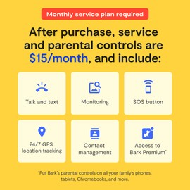 Bark Watch - Safest Smart Watch for Kids - Talk and Text - GPS Tracking - Text, Video, and Phone Monitoring - Manage All Contacts - SOS Button - CV16