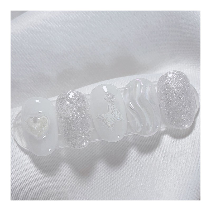 [Handmade Nail Tips] Aurora Pearl Nail Tips - Short Ballerina