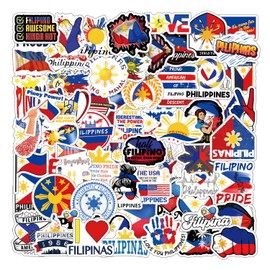 66Pcs Philippines Stickers Pack, Cartoon Aesthetic Vinyl Waterproof Decals for Water Bottle,Laptop,Phone,Skateboard,Scrapbooking,Bumper Decor for Kids Teens Adults Fans for Party Supply Decor