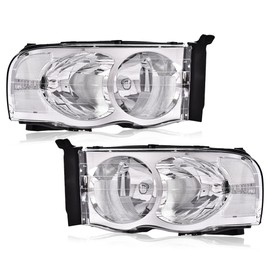 G-PLUS Headlights Assembly Compatible with Dodge Ram 1500 2500 3500 2002-2005 55077121AF 55077120AF 55077121AG 55077120AG Clear lens Chrome Housing Clear Reflector