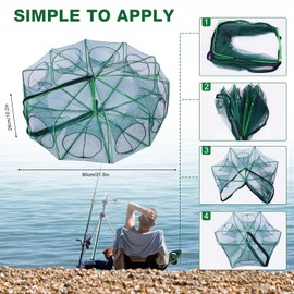 The Magic Foldable Fishing Trap, Auto-Foldable Strengthened Fishing Trap Net, Foldable Fishing Bait Trap, Crab Crayfish Trap, Portable Fishing Net for Crab Crayfish Fish Minnow Shrimp (8 Hole)