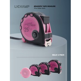 Lichamp Pink Tape Measure 4 Pack, 10ft 16ft 25ft Tape Measure Set with Soft Tape Measure, 10ft x 5/8in, 16ft x 3/4in, 25ft x 1in, 04MXPK