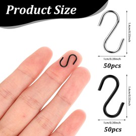 Bewudy Pack of 100 S Hooks, Small, 14 mm Mini S Hooks, Small Connectors, Metal Hooks, Stainless Steel S-Shaped Wire Hooks for DIY Crafts, Hanging Jewellery, Key Chain, Day Hanging (Silver + Black)