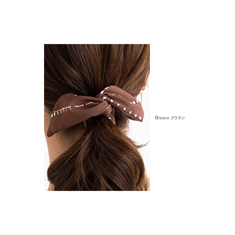 [ジュエルボックス] JewelVOX ヘアアクセサリー レトロ柄 カラー ワイヤー リボン ポニー ブラウン 選択