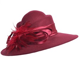 Women Wool Felt Dress Party Hats for Fall, Winter Church Hats 1920s 1950s 60s (Claret)