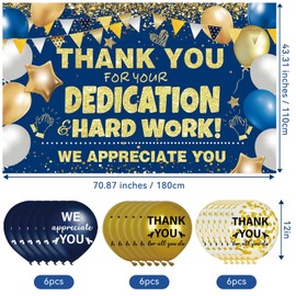 We Appreciate You Decorations Navy Blue Gold Appreciate You Banner with 18pcs Balloons Thank You Backdrop for Employee Staff Teacher Doctors Nurse Poaster Volunteer Appreciation Week Party Decor