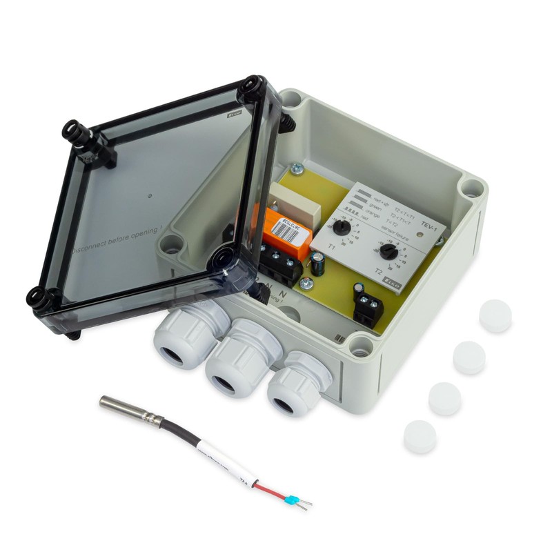 TEV-1 Thermostat Temperature Controller with External Sensor, On/Off Point Separately