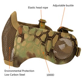 AOUTACC Airsoft Mesh Mask, Half Face Mesh Masks with Ear Protection for CS/Hunting/Paintball/Shooting-MA