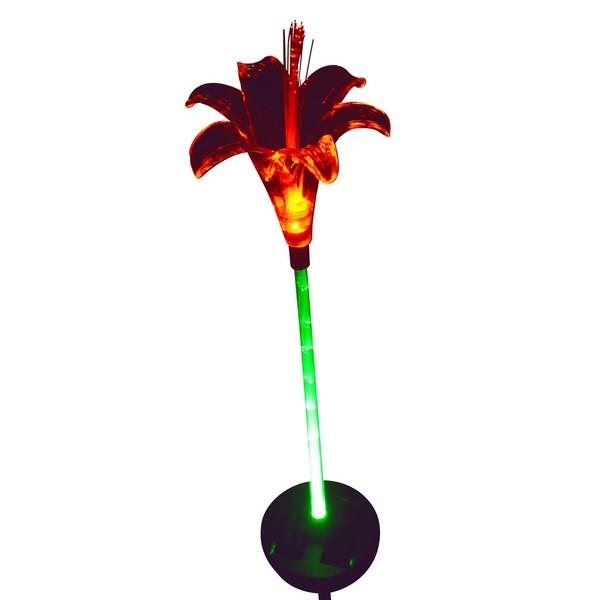Solar Lily Flower Garden Light with Green-lit Stem; 1 Stake Light