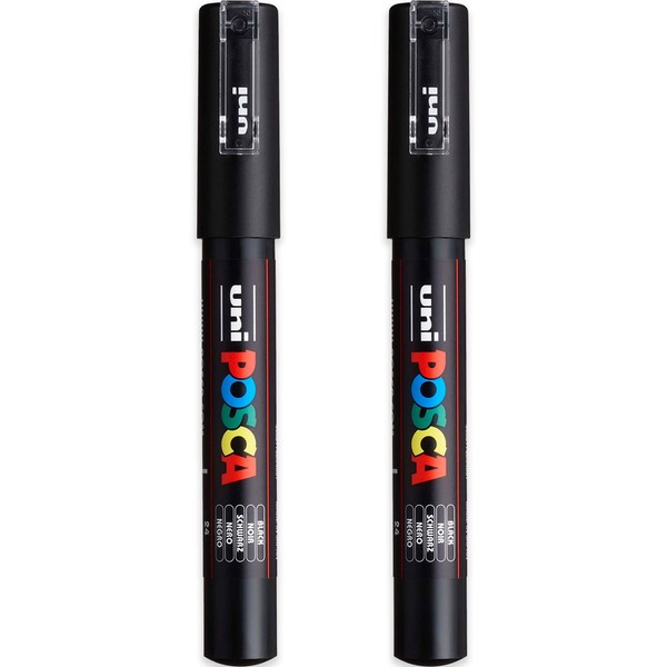 Posca PC-1M Colour Marker Art Pens - 0.7mm Tip - Black Ink - Pack of 2