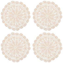 Guduling 4pcs Lace Tablecloth,10.6 Inch Crochet Doilies,White Cotton Snowflake Design Dollies for Tables,Round Doyles for Tables Dining Table and Desk Decoration,Handmade Crochet Placemats