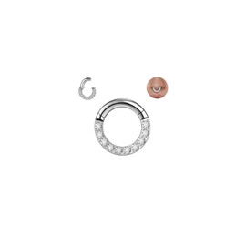 AccGin Septum & Nose Rings - Heavy Gauge Hinged Hoops with Cubic Zirconia - Silver