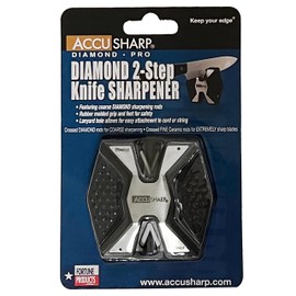 AccuSharp Diamond Pro 2-Step Knife Sharpener, Restores, Hones & Sharpens Blade’s Edge, 2-Step Coarse & Fine Rods for Kitchen Knives & All Types of Blades, Compact & Portable Knife Keychain Tool, Black