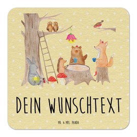 Mr. & Mrs. Panda Personalisierter Bierdeckel Waldtiere Picknick 100er Set - Personalisierte Geschenke, Bierdeckel mit Namen, Tischdeko