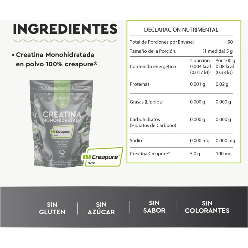 Vitatú Creatina Monohidratada Creapure Alta Pureza Sabor