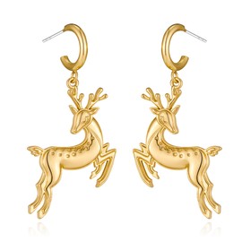 HolidayQbee Christmas Earrings For Women Gold Reindeer Earrings Christmas Dangle Drop Earrings Xmas Earrings Fashion Holiday Earring Jewelry Present