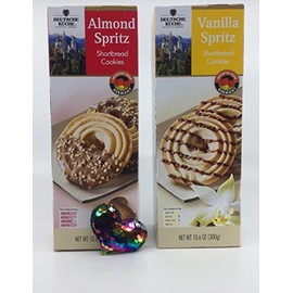 Deutsche Kuche Variety Shortbread Cookie Bundle: (1) Almond Spritz and (1) Vanilla Spritz (10.6 oz ea)