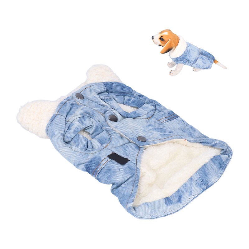 Dog Jean Coat Warm Cold Weather Plush Denim Pet Jacket