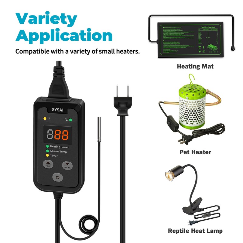 SYSAI Temperature Controller for Reptile Tank, Heat Mat, Seed Germination,