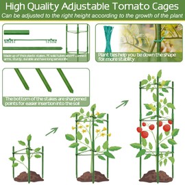 Halatool 8 Pack Tomato Cages for Garden, Up to 48in(4FT) Adjustable Tomato Cage,Garden Stakes Tomato Trellis for Pots, Green Tomato Plant Support with Snap-On Arms for Vegetables Plants(6 Buckles)