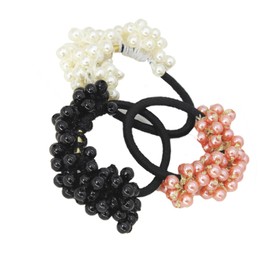 Beavorty 6pcs Pearl Hair Ties Stylish Ponytail Holders for Women Durable Hair Accessories Black Deep and White for Everyday Wear and Any Occasion