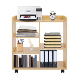 Kathring Freestanding Bookshelf with Wheels, 3 Tier Solid Wood Bookcase for Small Spaces, Corner Bookshelf Storage Organizer, Movable Shelfing Unit for Bedroom, Living Room