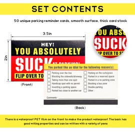 SHMZK 50PCS Bad Parking Cards, 3.5×2“ You Absolutely Suck at Parking Bad Parking Warning, Funny Parking Violation Cards with Multi Violation Reasons, Car Accessories