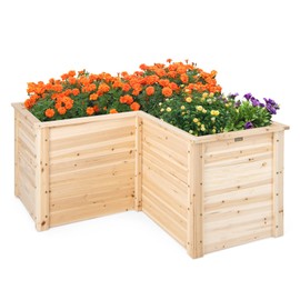 Giantex Wood Raised Garden Bed, 47.5"x47.5"x24.5" Elevated Planter Box w/Open-Ended Base for Deep-Rooted Plant Vegetable Fruit Flower, Outdoor Solid Wood Planter for Patio Backyard