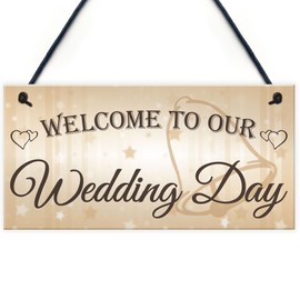 RED OCEAN Welcome To Our Wedding Day Hanging Decor Plaque Guest Entrance Greeting Sign