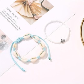 Gerrit Boho Sea Turtle Anklets, Dual-layer Beaded Seashell Feet Chain Bracelet, Summer Beach Barefoot Jewelry (Pack of 2)