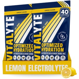 Vitalyte Electrolyte Powder Drink Mix, Isotonic Electrolyte Hydration Mix, Gluten Free Post Workout Powder Mix, Pack of 2, 35 oz. Each, Lemon Flavor