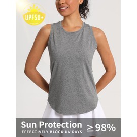 CHALLMOTI Women's Workout Tank Tops Woman Sleeveless Loose Fit Gym Tops Athletic Shirts Racerback Quick Dry UPF 50+ Grey M