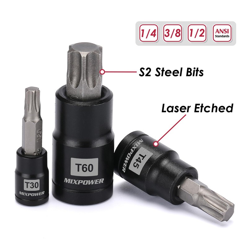 MIXPOWER 25 Piece Torx Bit and Socket Set, 13 Star