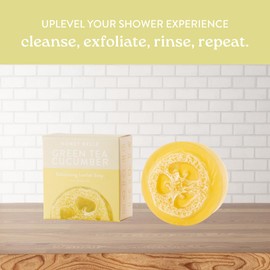 Honey Belle Green Tea Cucumber Exfoliating Loofah Soap 2-Pack - Exfoliating Bar Soap with Loofah Inside - Cleansing, Moisturizing, Nourishing, Scrubby Soap - Plant-Based, Eco-Friendly, Vegan