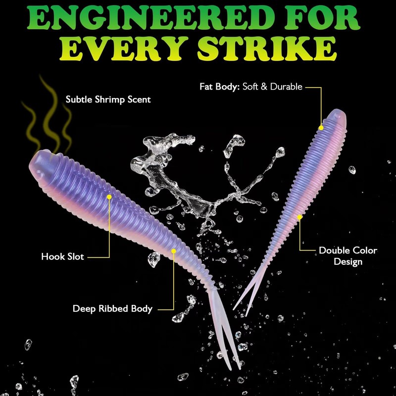 LUCKYFISHING Soft Plastic Baits Forked Tail Fishing Soft Bait for