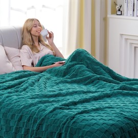 Lessymo Sherpa Blanket Queen Size for Bed, Fleece Reversible With Checkered Pattern, Plush Fluffy Extra Large for Sofa Couch for Women, Teal, 90"x90"