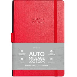 Skyline Auto Mileage Log Book – Vehicle Logbook with Expense Tracker – Driving Logger Book for Tracking Car Mileage, Expenses, Gas Consumption & Lubrication – Hardcover, A5 Size, 5.8x8.3″ (Red)