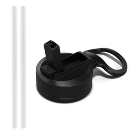 Hydrapeak Straw Lid With Flexible Handle and Straw - Fits All Hydrapeak Wide Mouth Insulated Water Bottles, Leak Proof and Spill Proof Bottle Cap (Black)