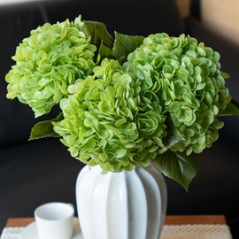 DUYONE 3PCS 22 inch Realistic Artificial Hydrangea Large Real Touch Flowers Artificial Flowers Dry Flowers Outdoor Wedding Christmas Office Family Party Living Room Table Decoration (Green)