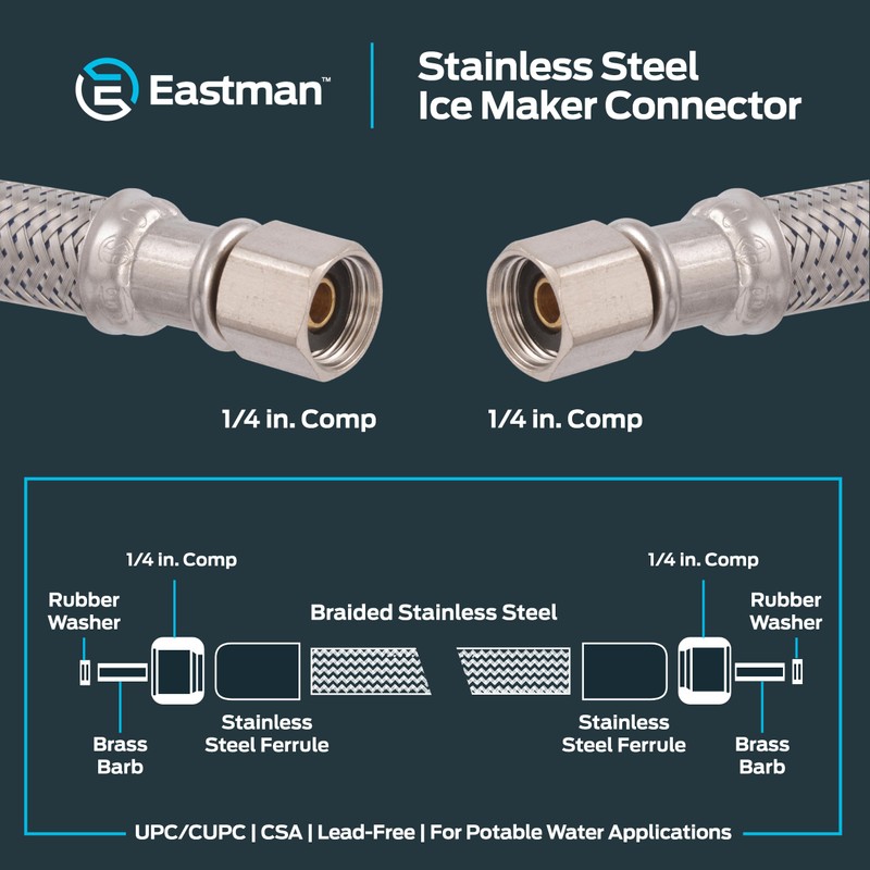 Eastman 25 Feet Flexible Ice Maker Connector, 1/4 Inch x