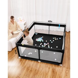 Baby Playpen with Mat, 71" x 59" Extra Large Play Yard for Babies and Toddlers, Baby Fence with Soft Thick Play Mat, Indoor Safety Activity Center for Infants, Easy to Assemble and Clean（Black）