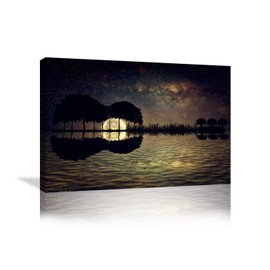 Urttiiyy Guitar Trees Arranged in a Shape of a Guitar on a Starry Sky Background in a Full Moon Night Canvas Wall Art Modern Home Decor Framed Ready to Hang