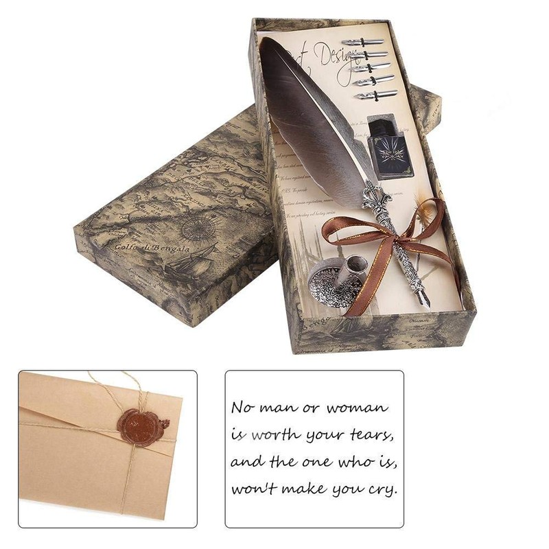 Eujgoov Quill Feather Quill Pen Set Vintage Feder Stift Tinte