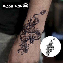 INKARTLINK Tattoo Tech, 2 Sheets Large Semi Permanent Tattoo, Adult Art Design Temporary Tattoos, Lasts 1-2 Weeks, Waterproof, Realistic Look, No Reflection (Dragon)