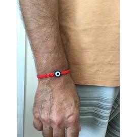 BT Weaved String Contemporary Kabbalah Bracelet with Blue Evil Eye for Protection and Blessing (Red)